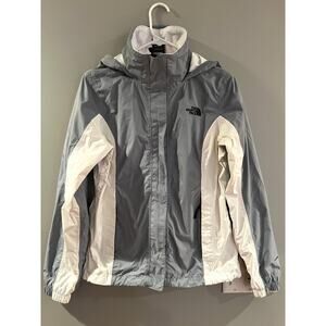 The North Face Rain Coat Jacket Hooded Womens Small White Grey Dry Vent Gorpcore